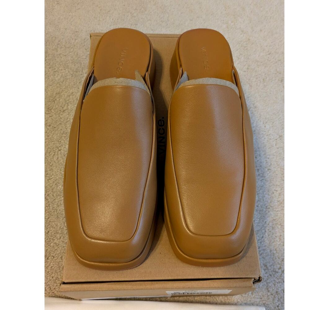 VINCE Raquel Leather Flat Slides in Tan